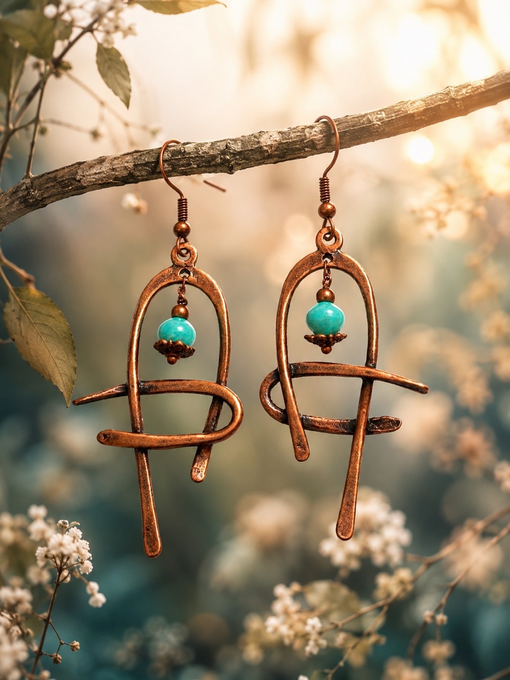 Copper Turquoise Earrings • Handmade Boho Dangle